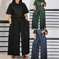 Women's Casual Two-Piece Set - Short Sleeve Top & Wide-Leg Pants