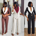 Contrast Lapel Blazer & Pants Two-Piece Set for Women