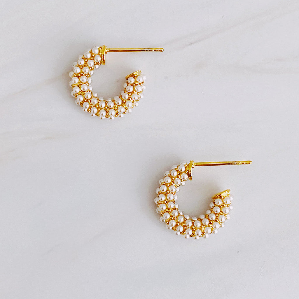 Mini Pearl Cluster Hoop Earrings