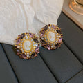 Vintage Geometric Flower Earrings - Silver Post Retro Style