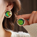 Vintage Round Resin Stud Earrings - S925 Silver Needle