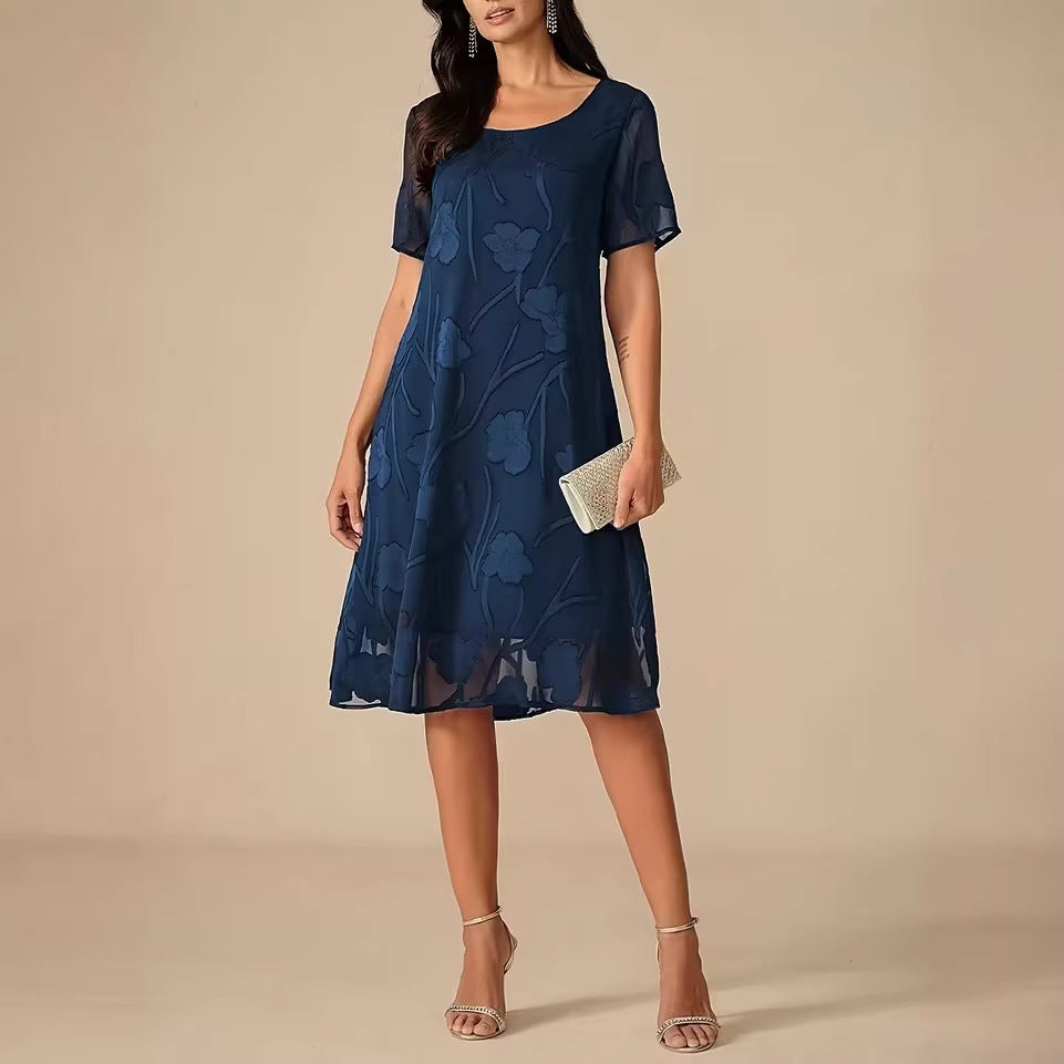 Women's Solid Crew-Neck Short-Sleeve Slim-Fit Dress