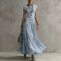 Flowing Knit Top & Chiffon Long Skirt Set for Women