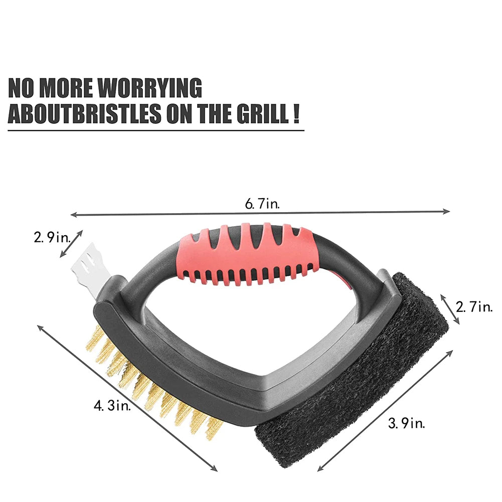 3 in 1 Grill Brush with Brass Bristles and