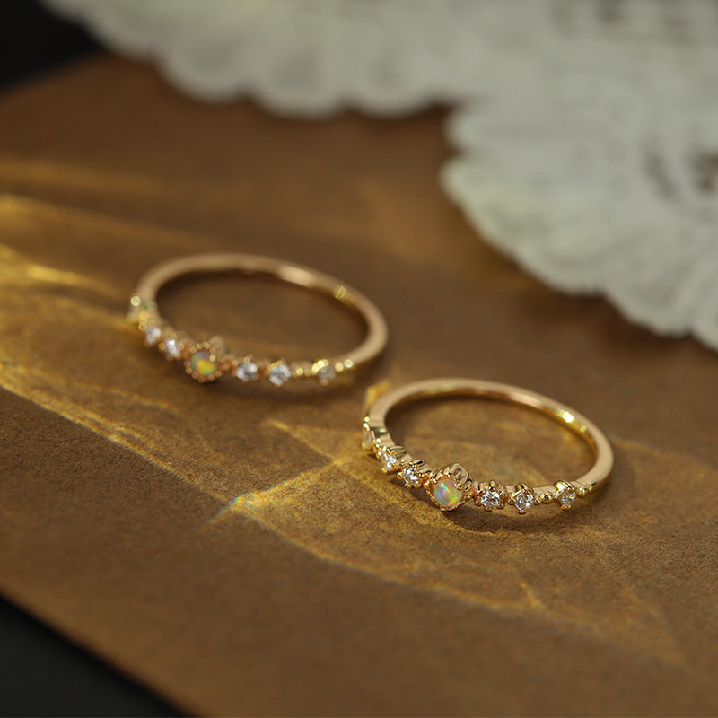 Iridescent Sky Diamond-Shaped Natural Opal Ring