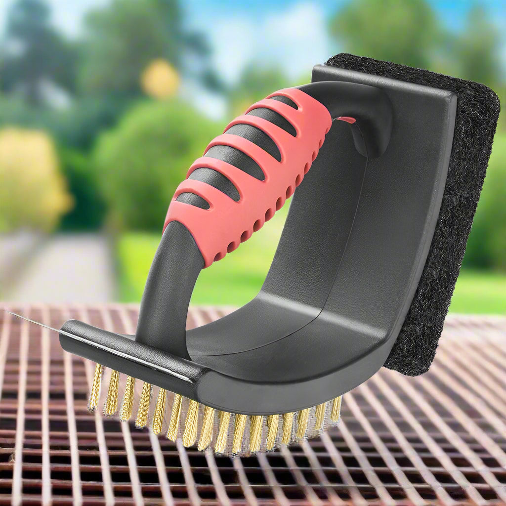 3 in 1 Grill Brush with Brass Bristles and