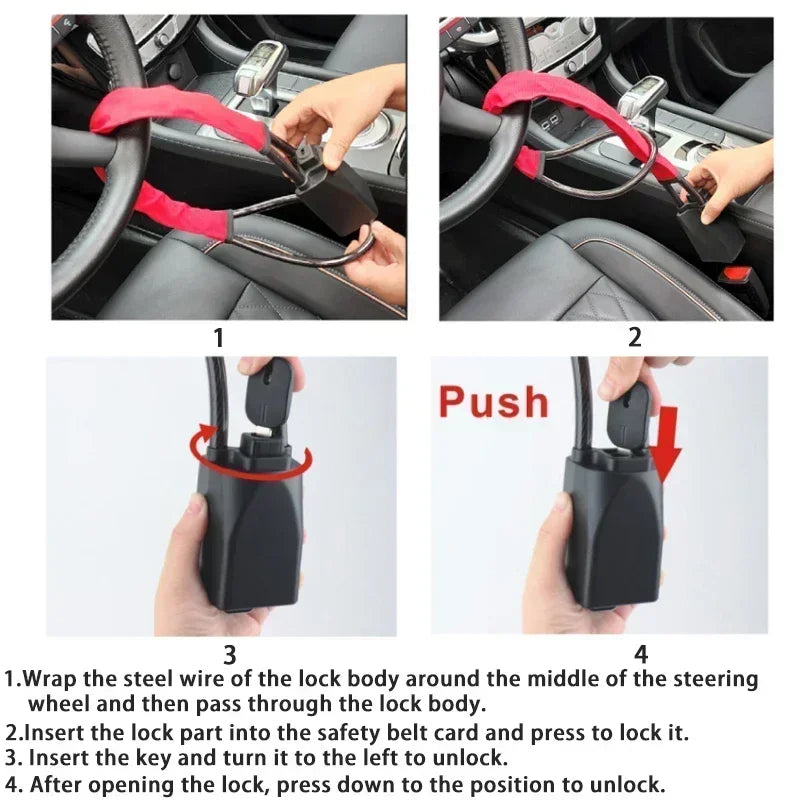 Universal Car Steering Wheel Lock with Seat Belt
