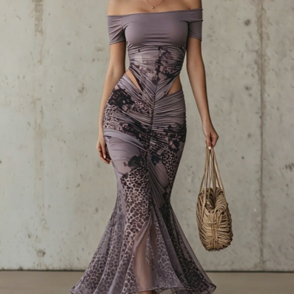 Retro Off-Shoulder Dress for Women - Sweet Girly Style
