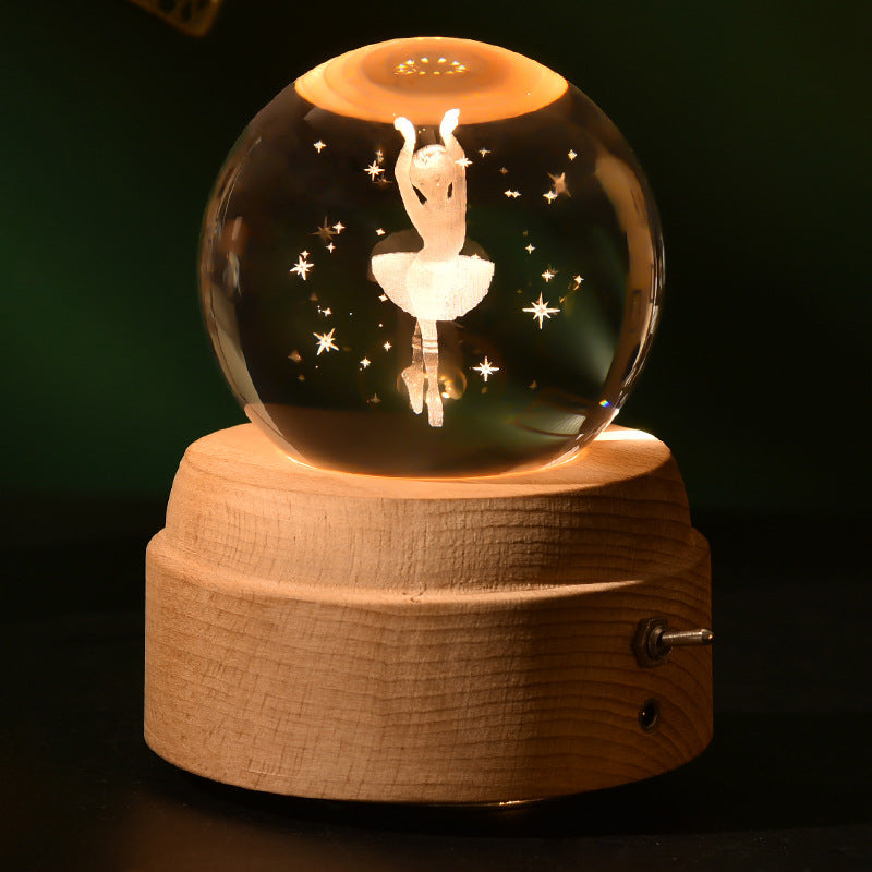 Rotating Crystal Ball Music Box - Luminous Solid Wood Décor