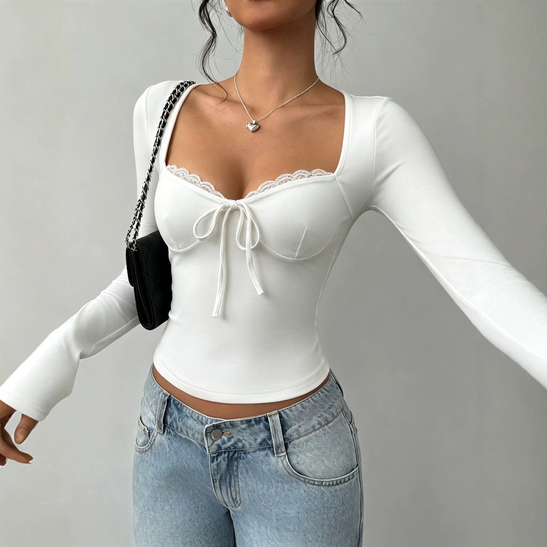 Women's Lace Long-Sleeve Tie-Front Top