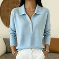 Women's Knitted Sweater with Turn-Down Collar - Casual Knit Top