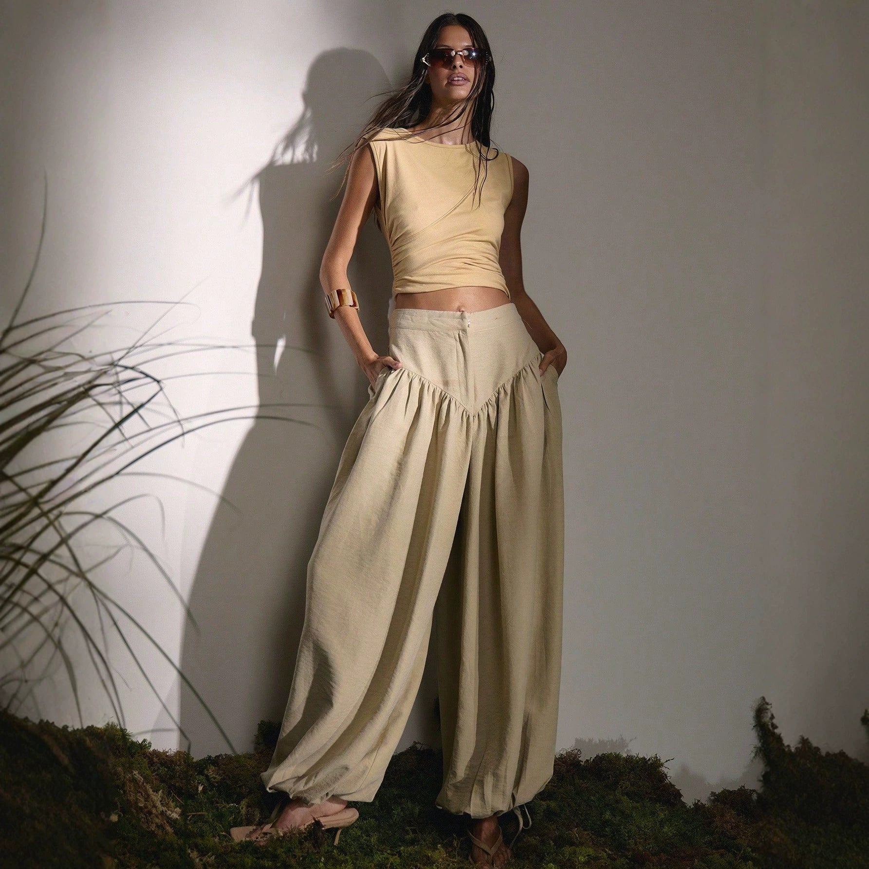 Cropped Vest & High-Waisted Wide-Leg Pants Set