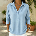 Waffle-Weave Relaxed-Fit Button-Up Shirt | Long Sleeve