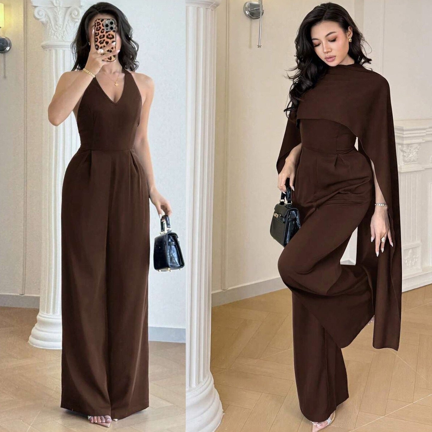 Women's Fashionable Casual Cape Jumpsuit Set