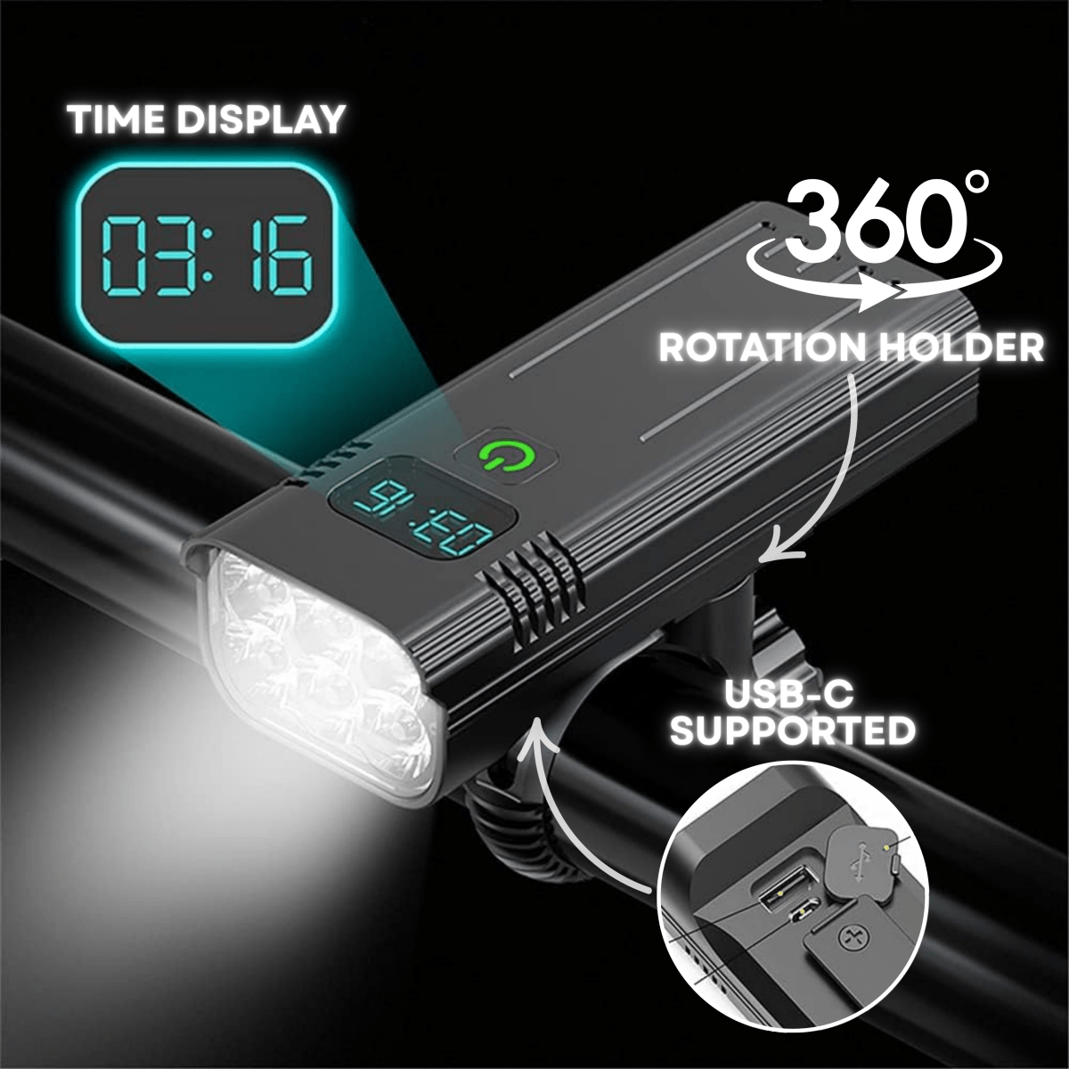 5000 Lumen Bike Light with 12 LEDs & USB-C
