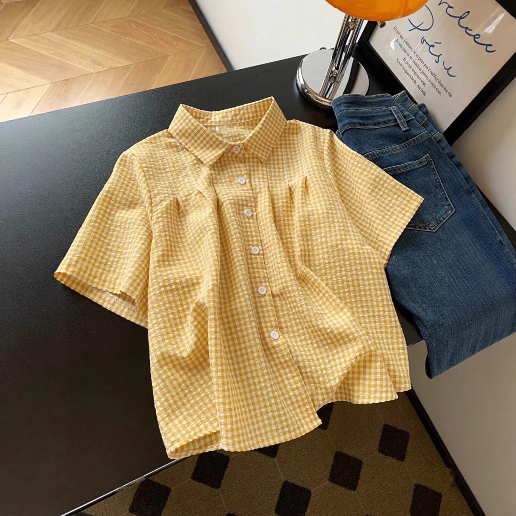 Women's Stylish Lapel-Neck Loose-Fit Plaid Shirt