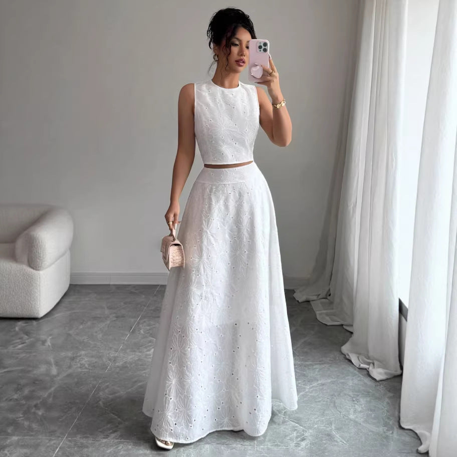 Sleeveless Top & High-Waisted A-Line Long Skirt Set