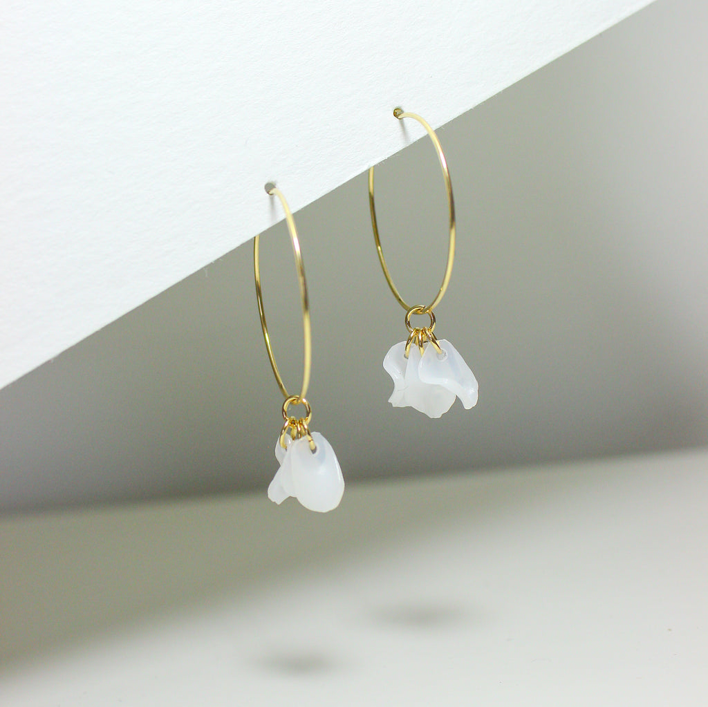 Emma White Petal Hoop Earrings