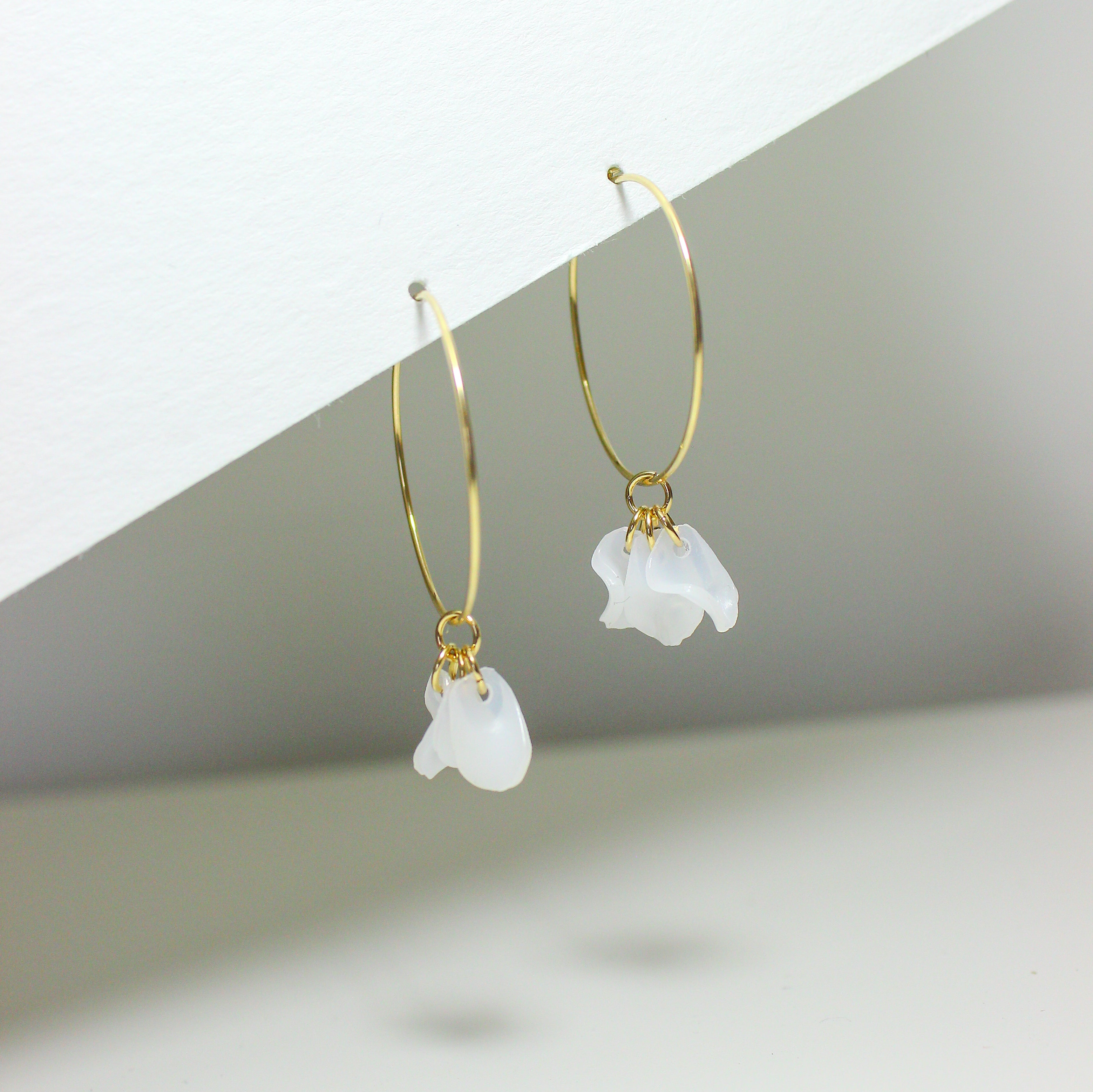 Emma White Petal Hoop Earrings