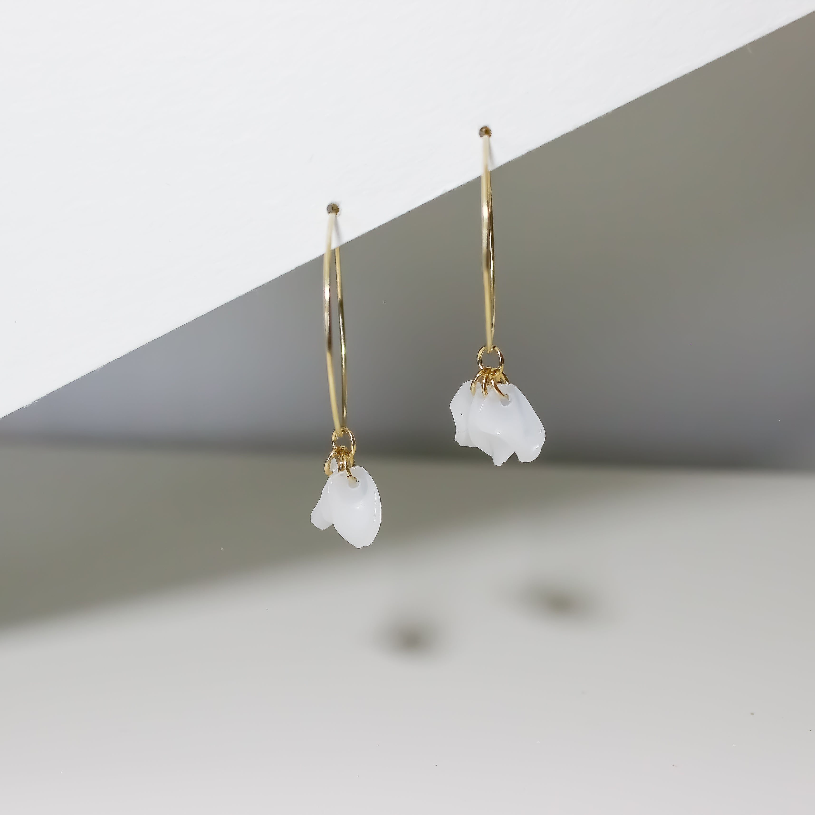 Emma White Petal Hoop Earrings