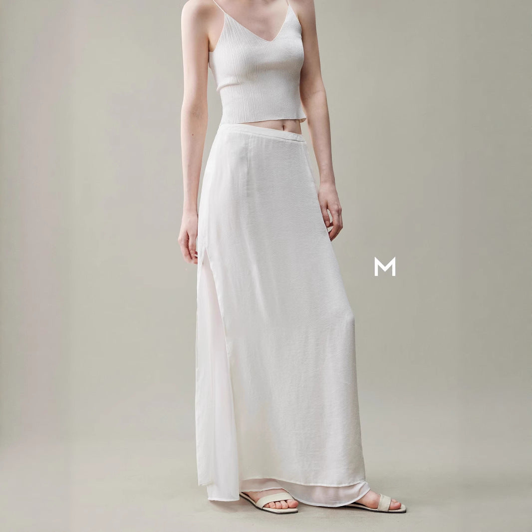 Women's High-Waisted Faux Two-Piece Flowy Skirt