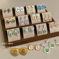 French Vintage Enamel Drip Flower Stud Earrings - Retro Floral
