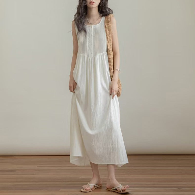 Artistic Pleated Chic Plus-Size Sleeveless Sundress
