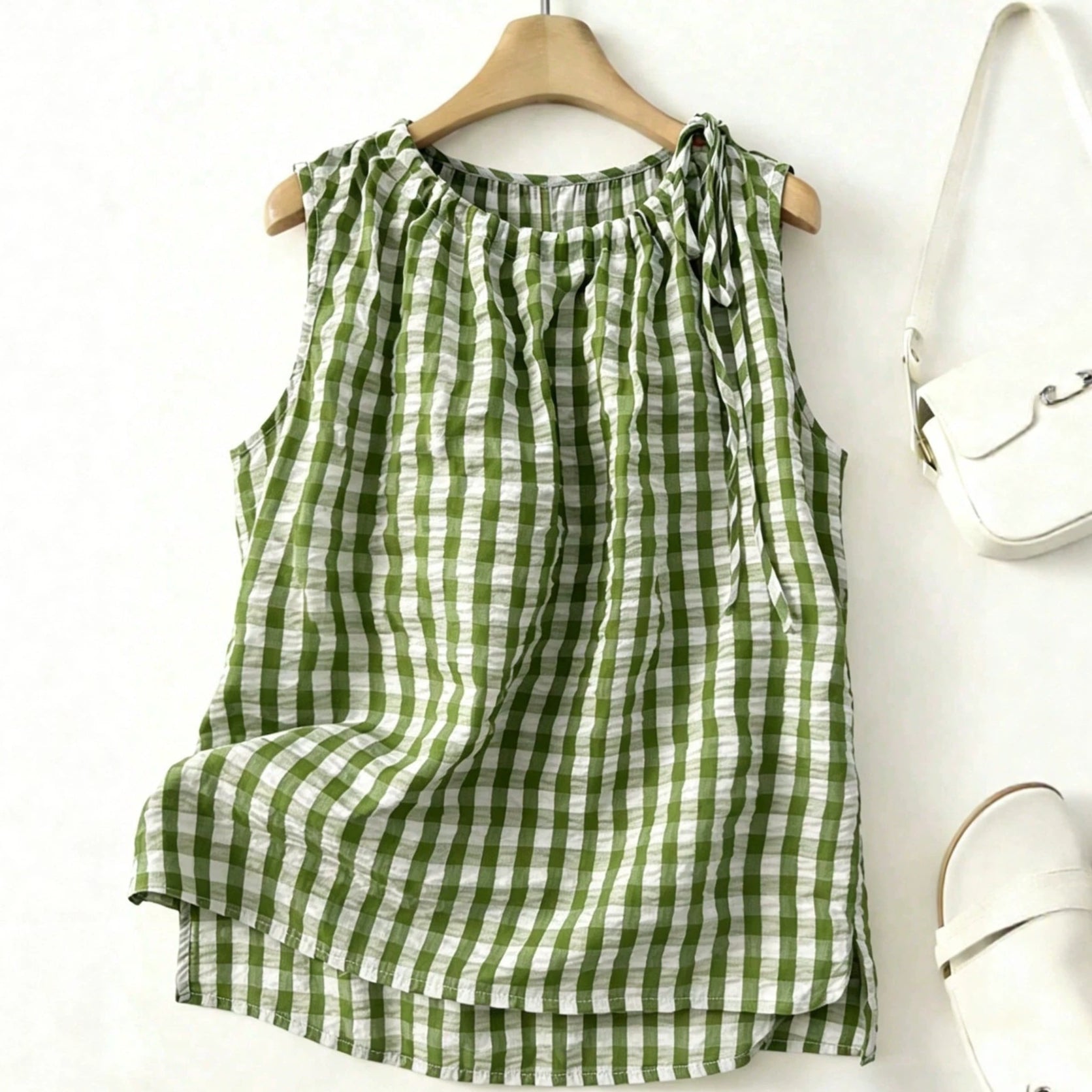 Women's Casual Sleeveless Plaid Top - Fashion Shirt