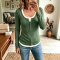 Women's Color-Block Slim-Fit Long-Sleeve Faux Two-Piece Tee