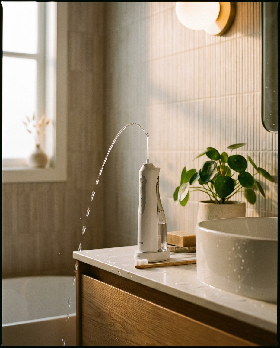 Rechargeable Water Flosser in a modern bathroom