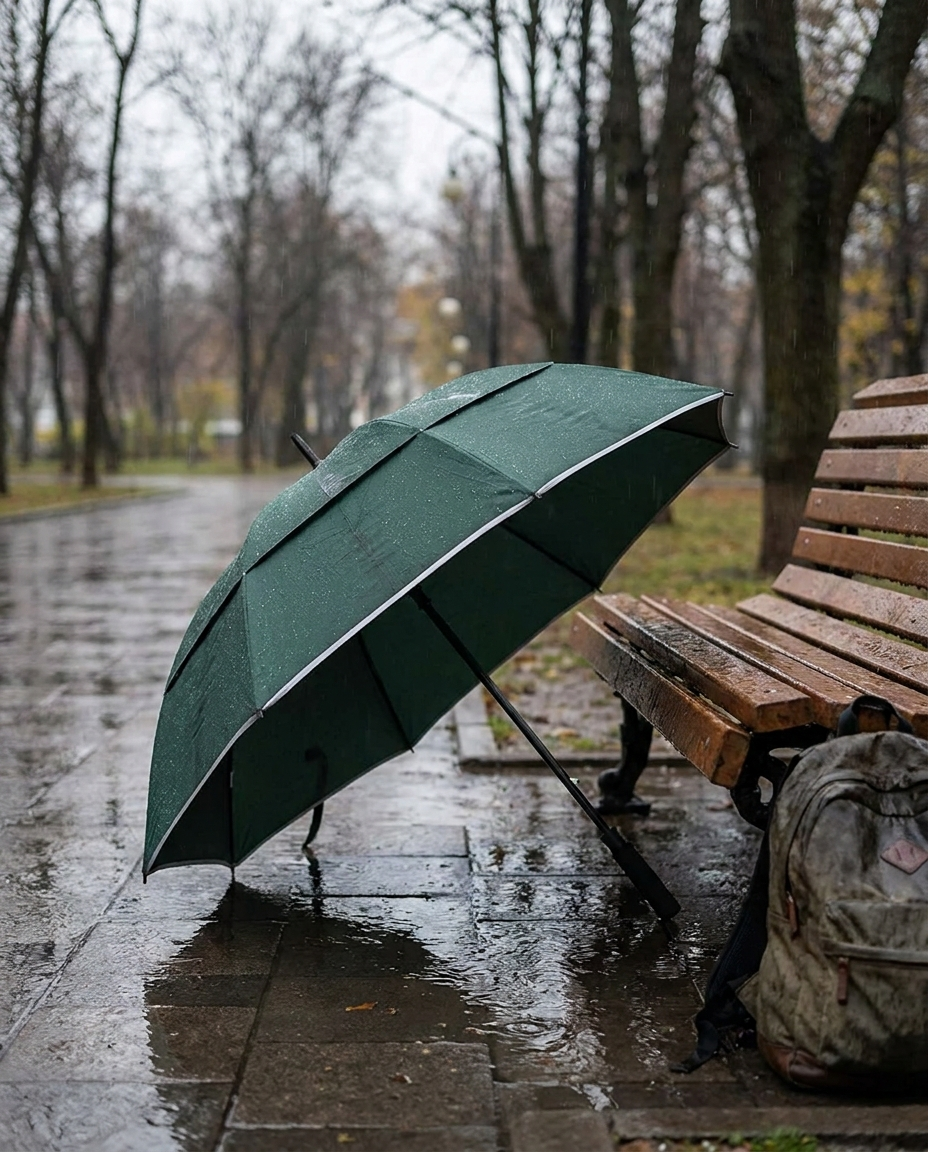 Stormproof Umbrella in use in the rain