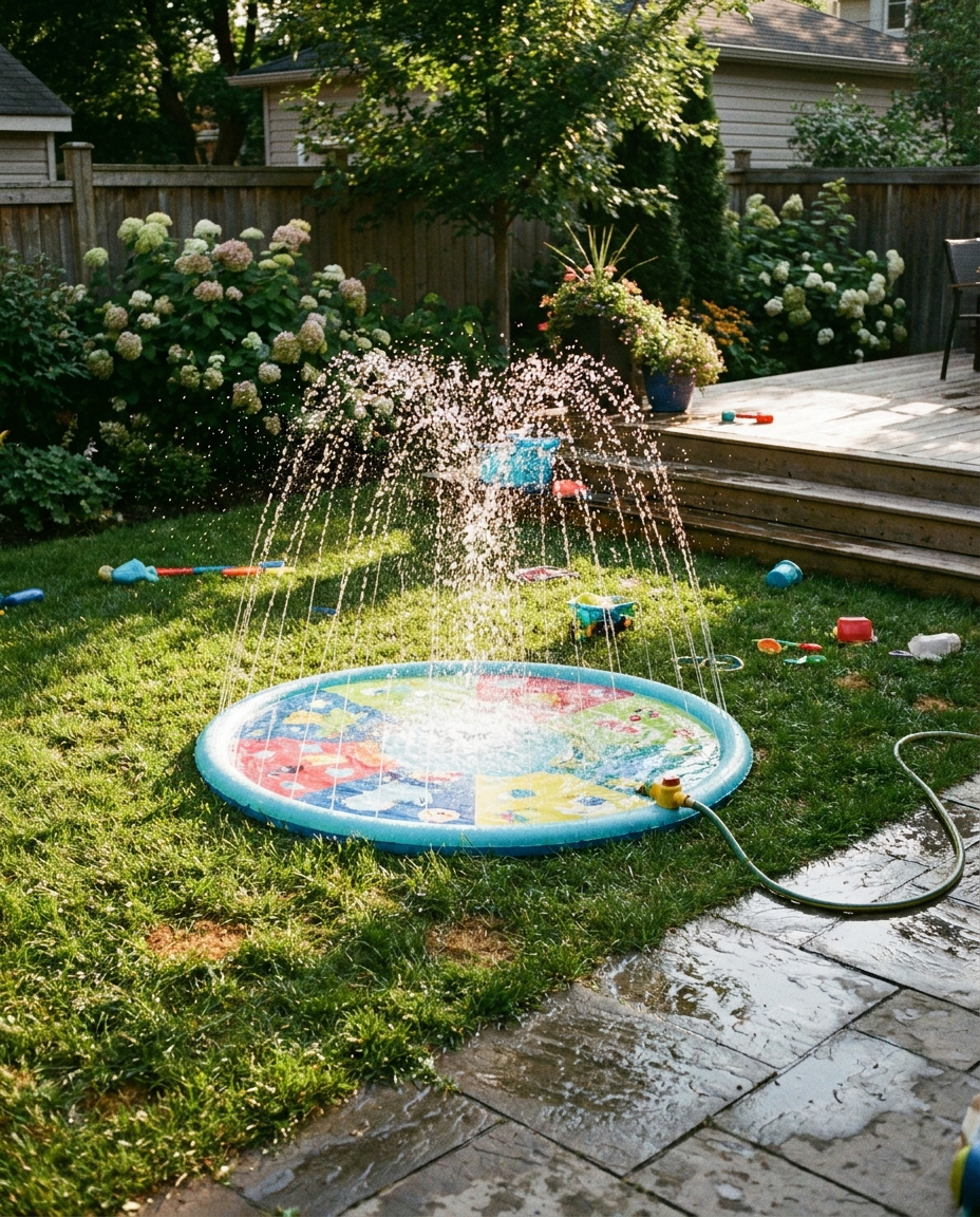 Sprinkler Splash Pad in a backyard