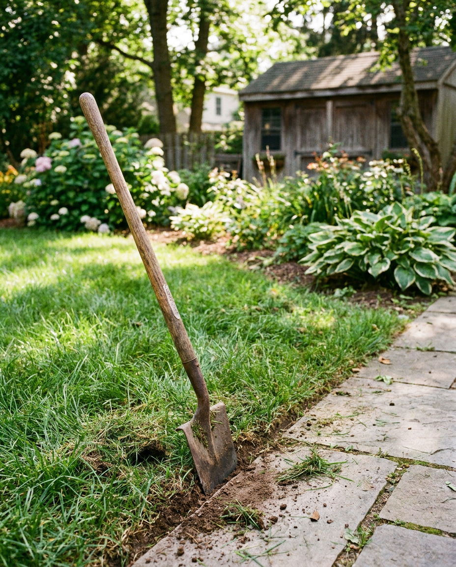 Lawn Edger in a backyard garden