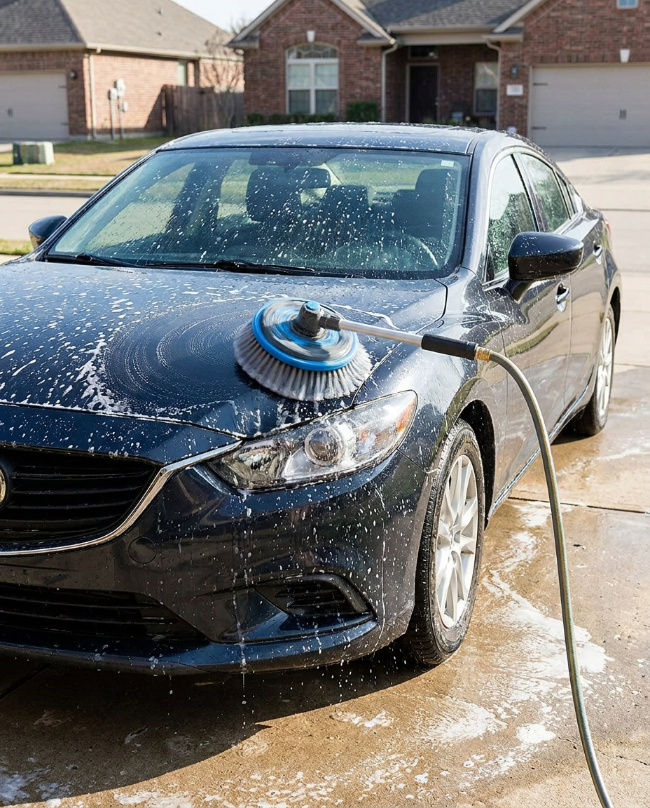 Car Wash Brush used on a parked car