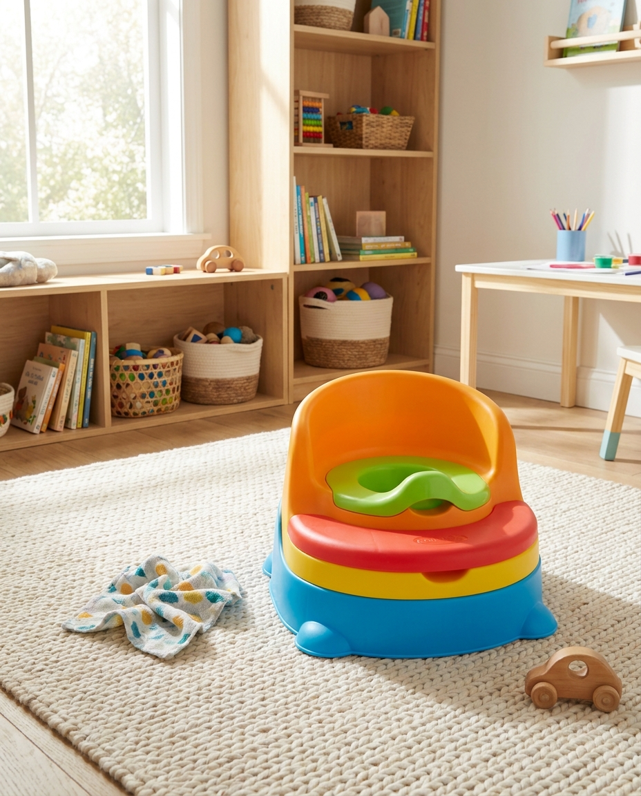 Kids step potty trainer in a bright playroom