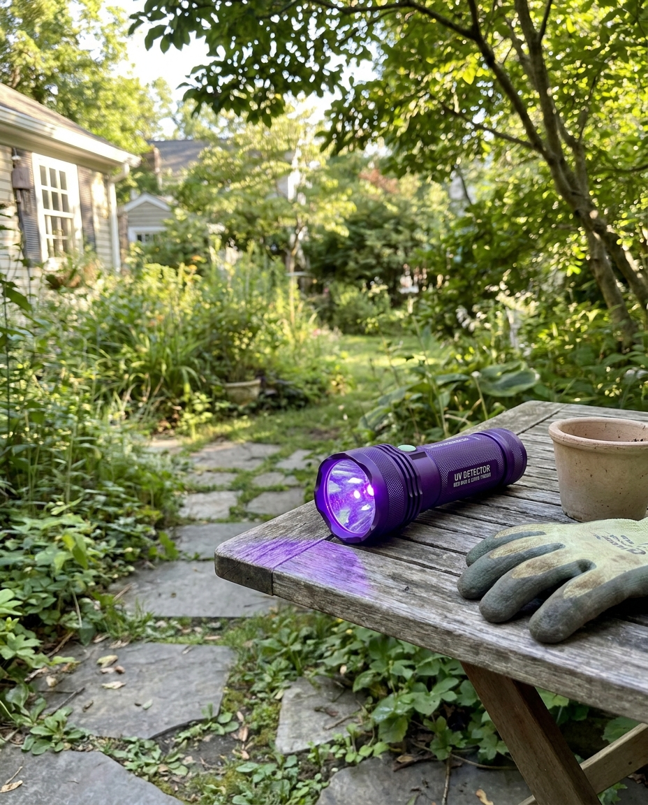 UV flashlight for bed bug detection in use