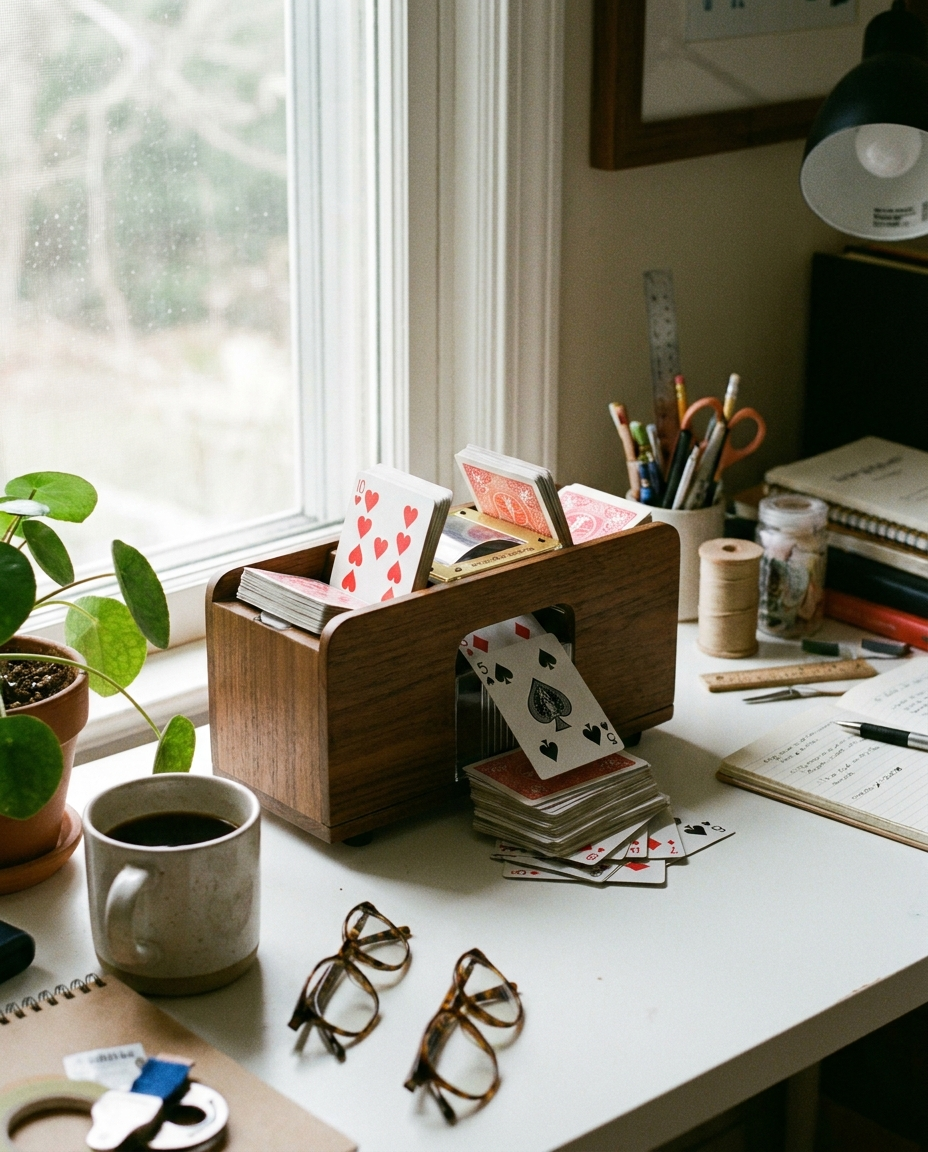 Automatic Card Shuffler on a desk