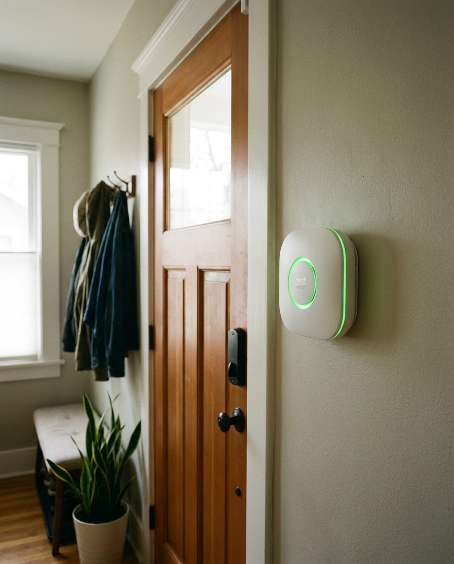 Smart Carbon Monoxide Detector at home entryway