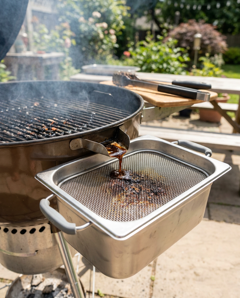 Grill grease collector used during a barbecue