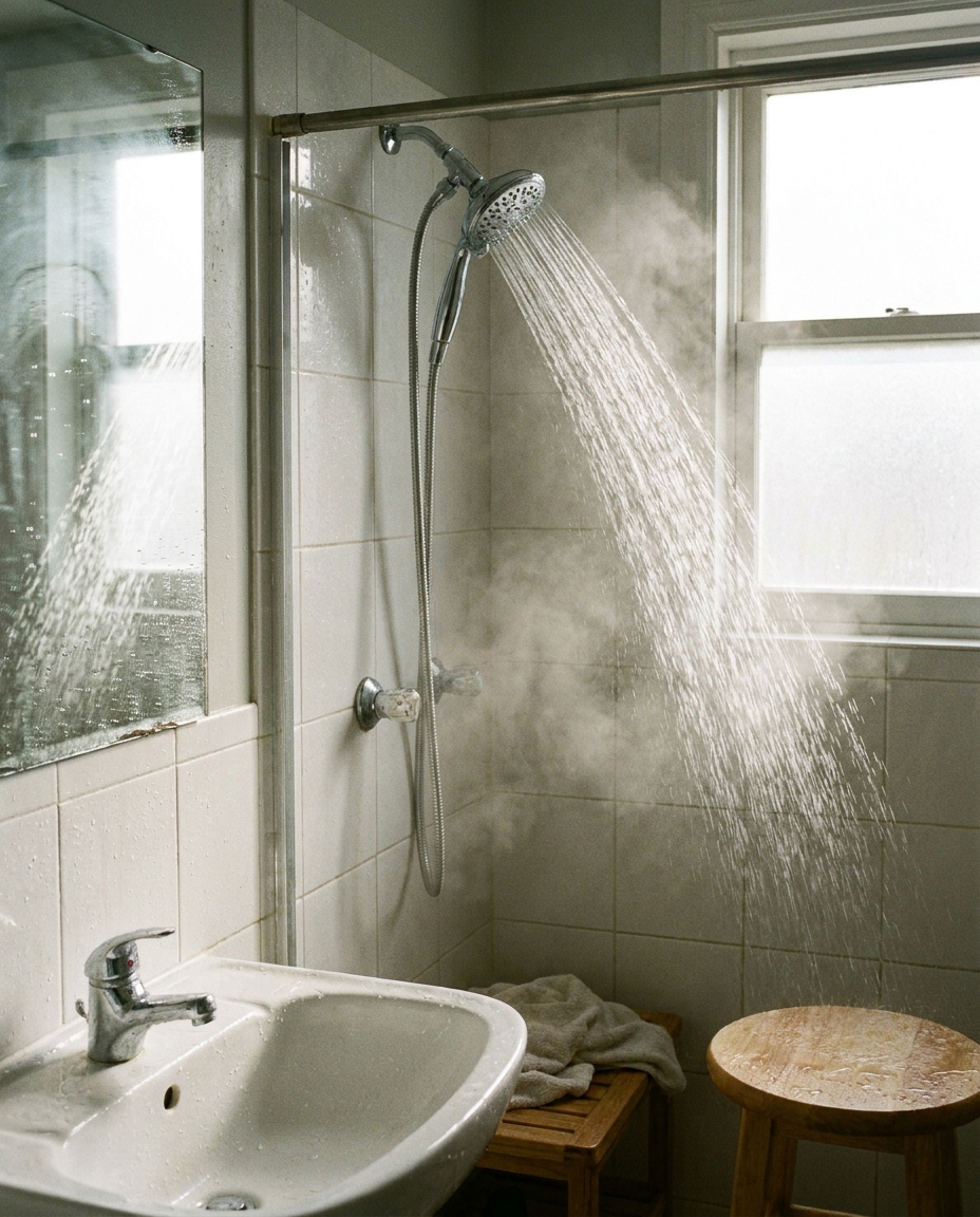 High pressure showerhead installed in a bathroom
