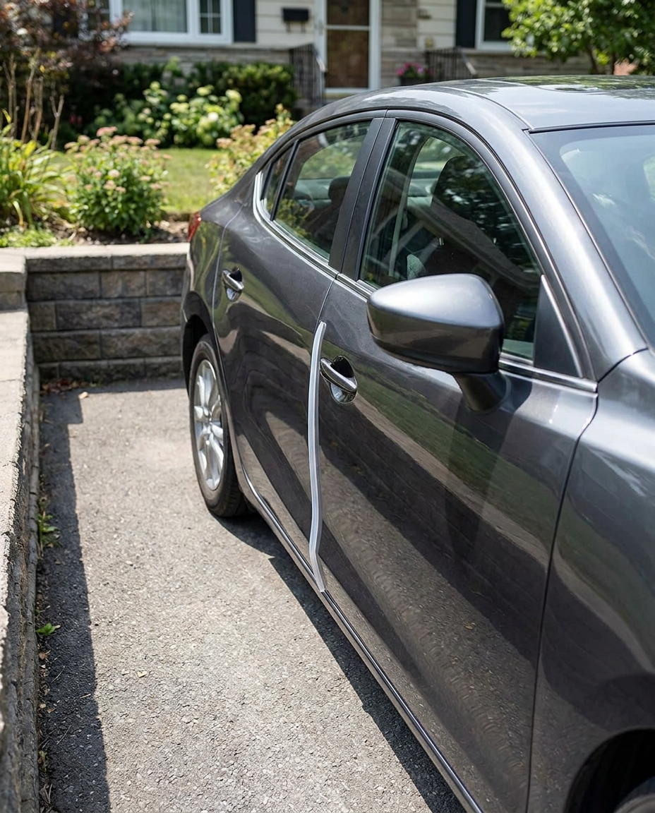 Door edge scratch protector on a parked car
