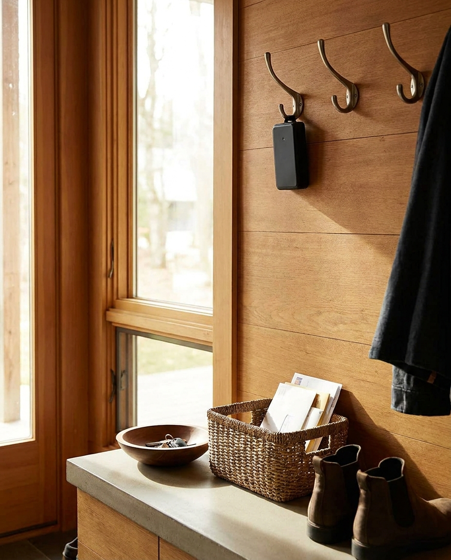 Mini GPS tracker at a home entryway