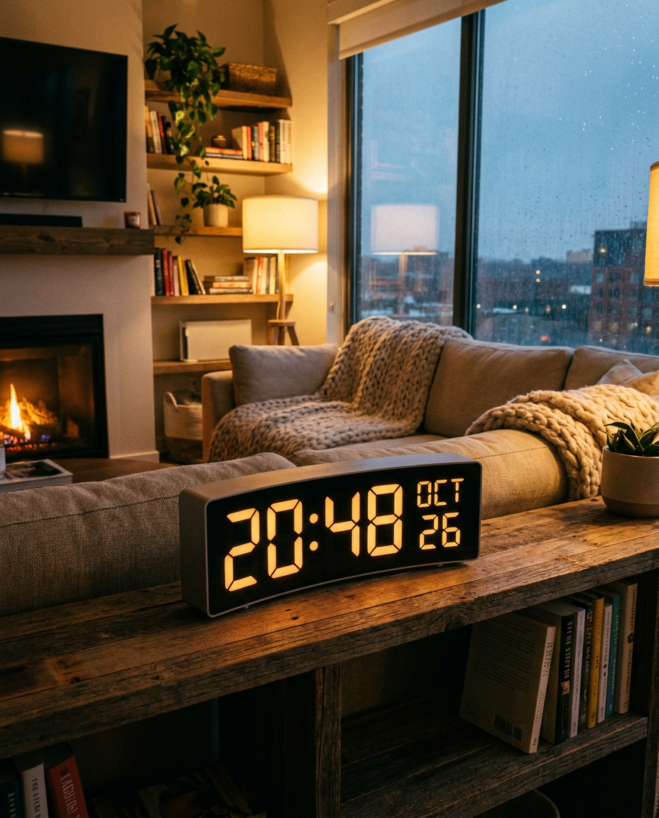 LED digital clock in a living room