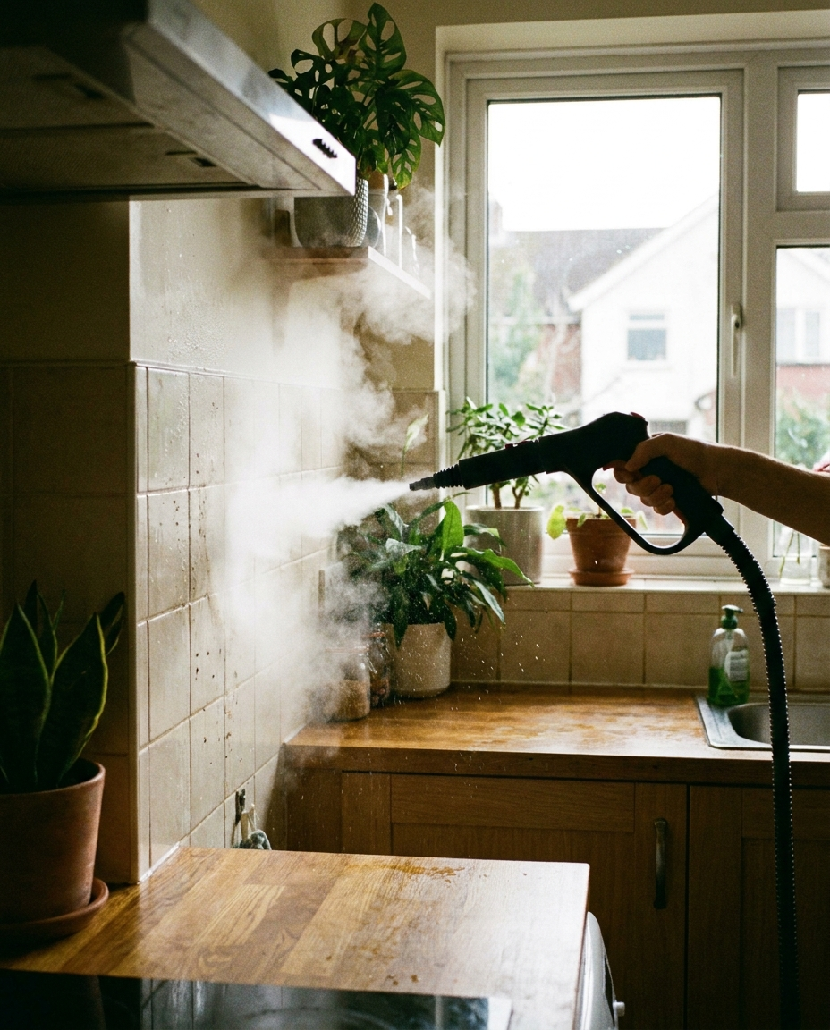 Steam cleaning tool used on a home surface