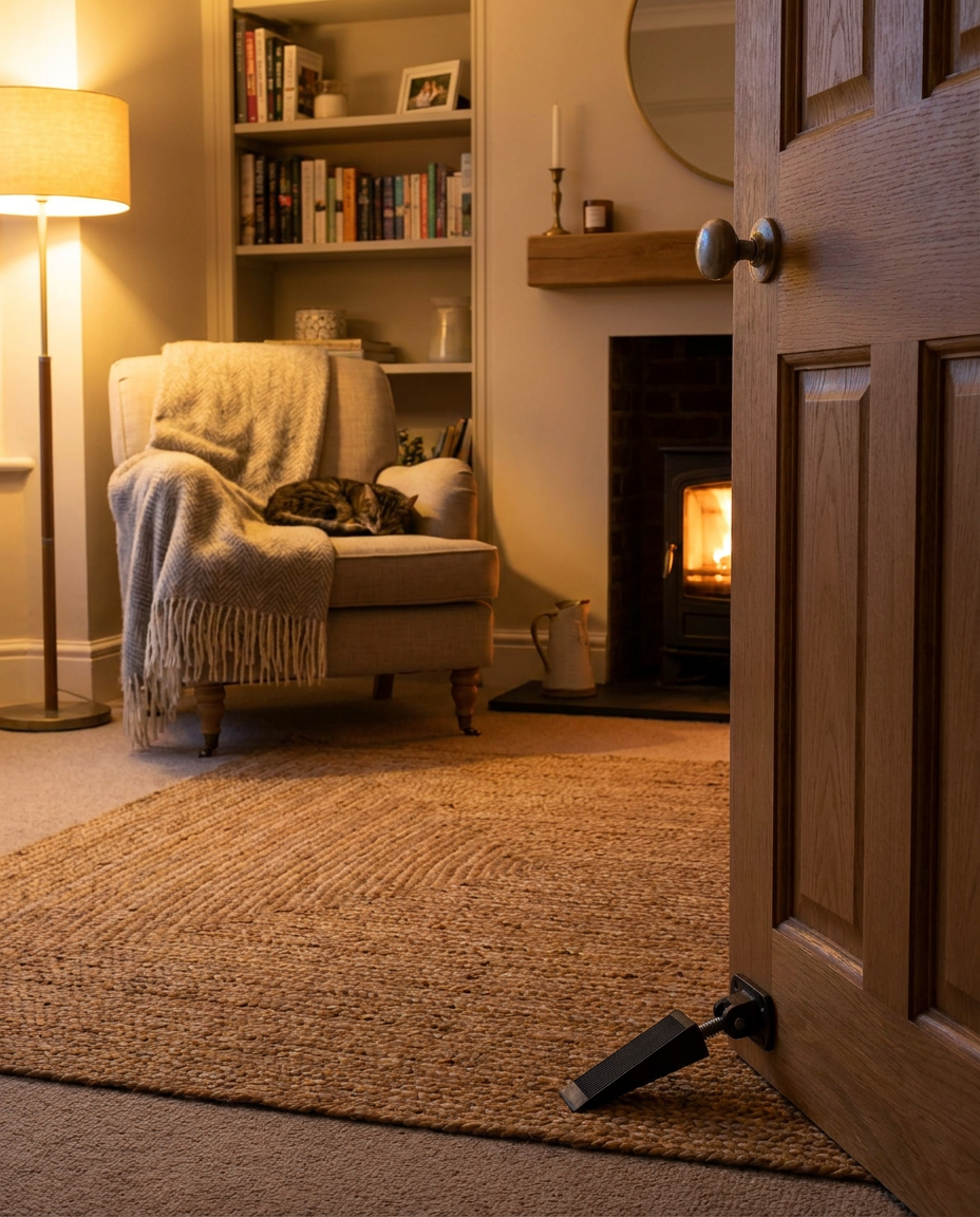 Adjustable door stopper in a living room