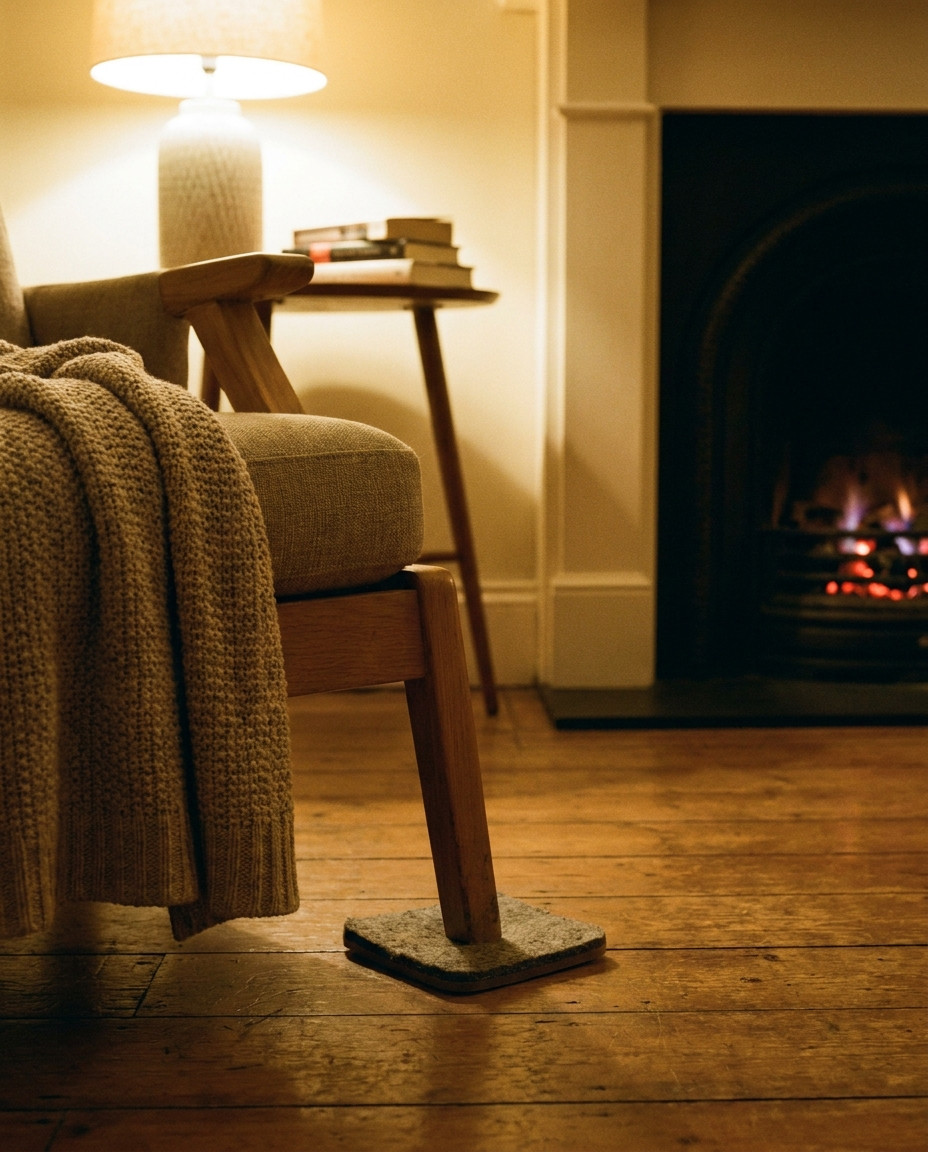 Chair leg floor protectors in a living room