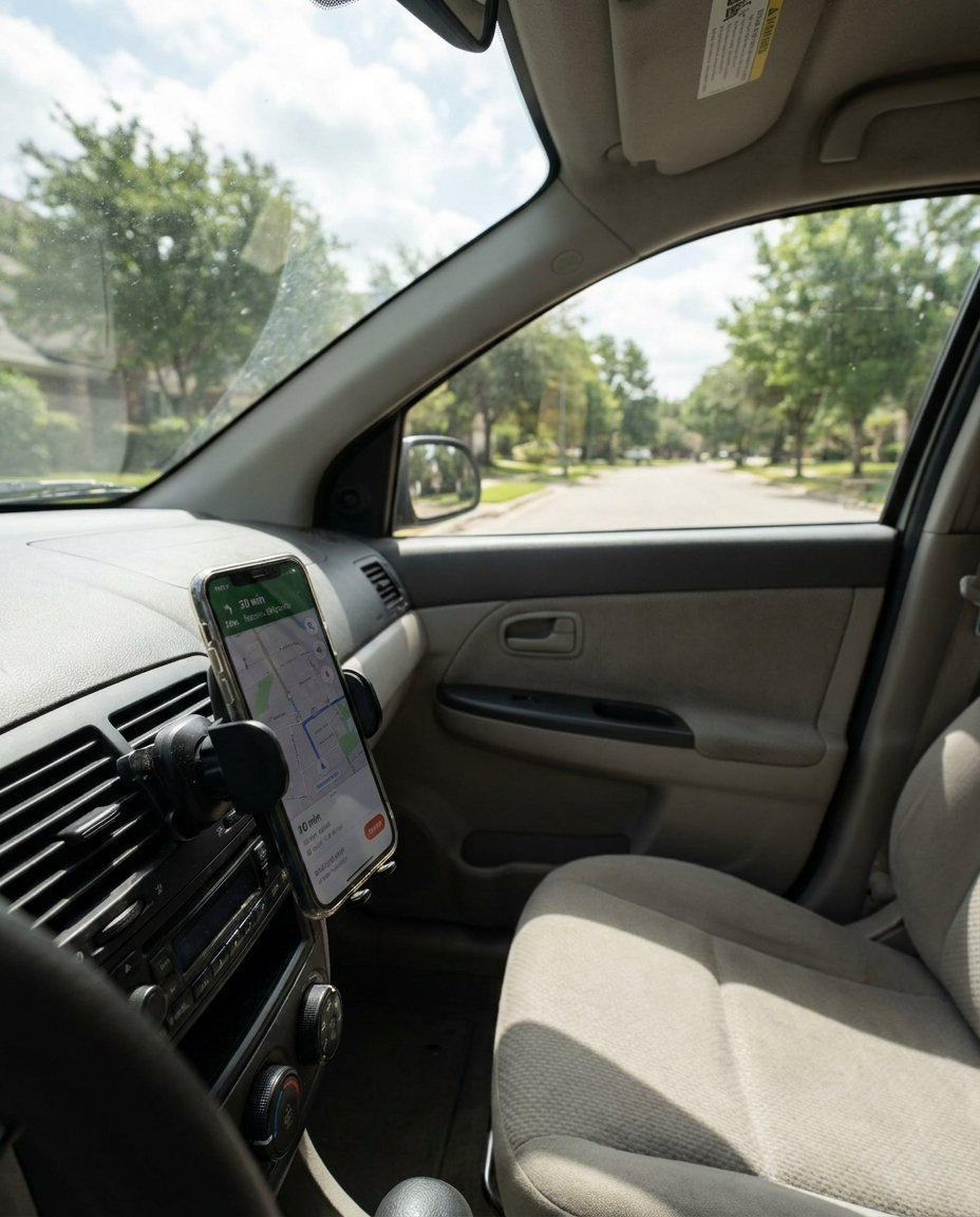 Car phone holder in a parked car