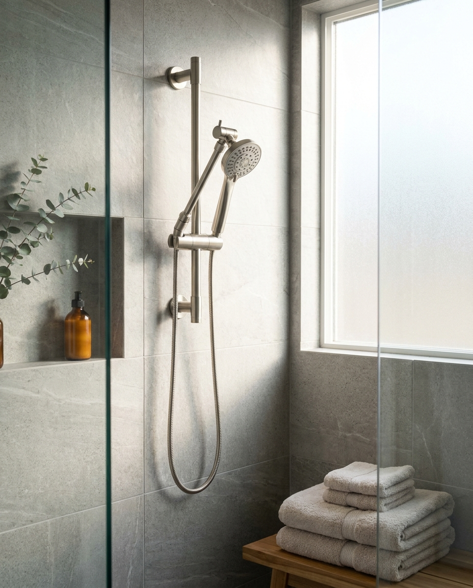 Shower head holder in a modern bathroom