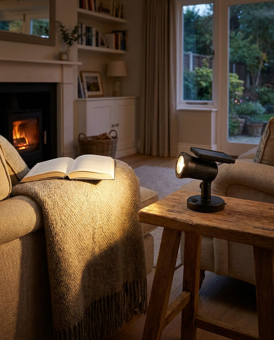 Solar LED spot light in a living room