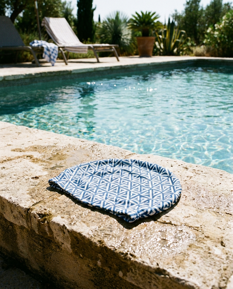 Swimming cap at the edge of a pool